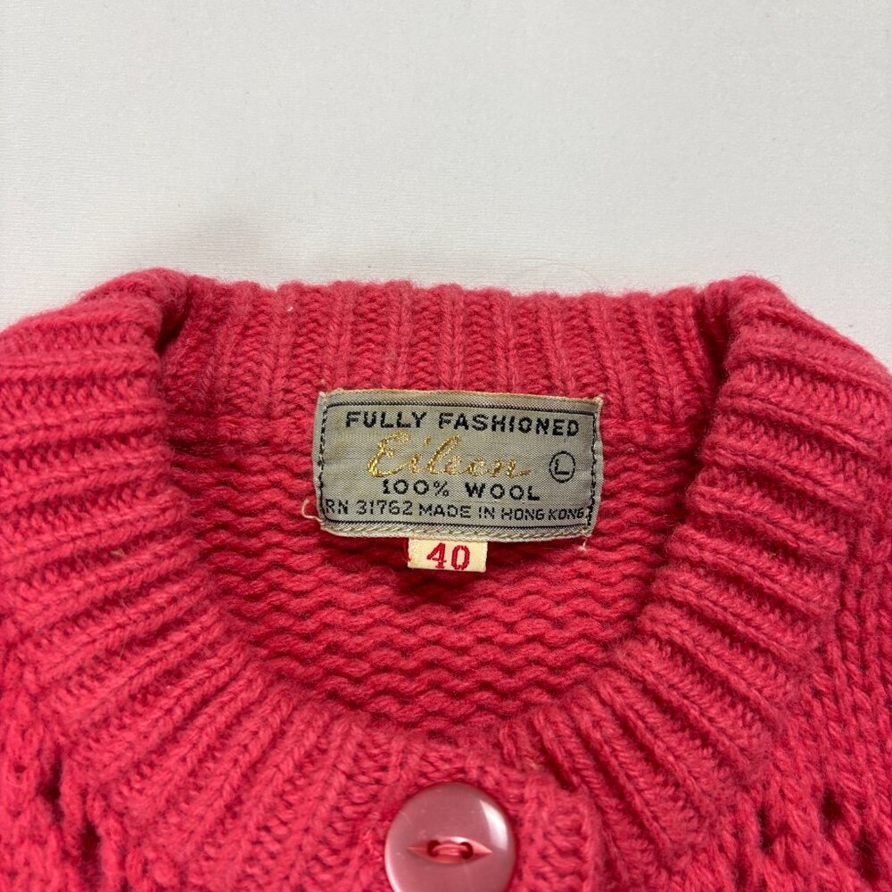 Vintage Fully Fashioned Eileen Wool Cardigan Sweater Pink Sz 40 S Deadstock New - Picture 2 of 7
